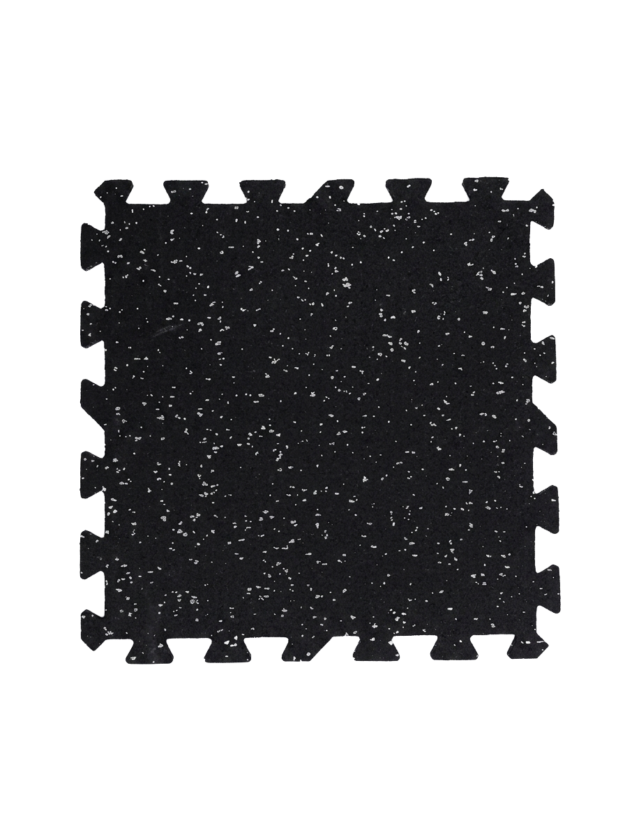 RubberMax Interlock Rubber Gym Tiles – 8mm Black/Grey Speckle – Pack of 8