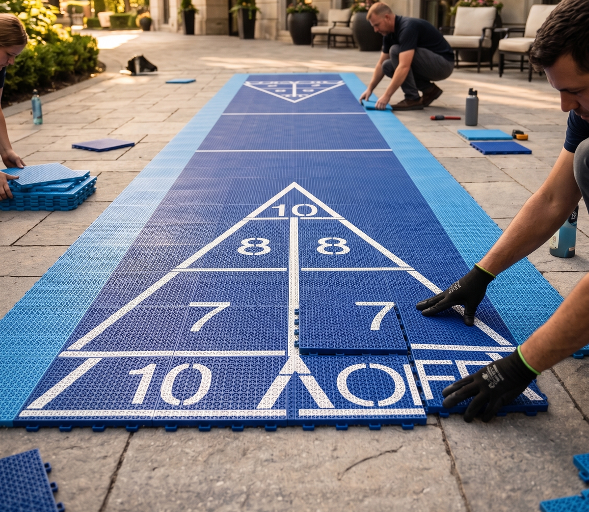 Shufflebo 4-Player Pro Adjustable Shuffleboard Kit | Blue Cues | Surface SynX