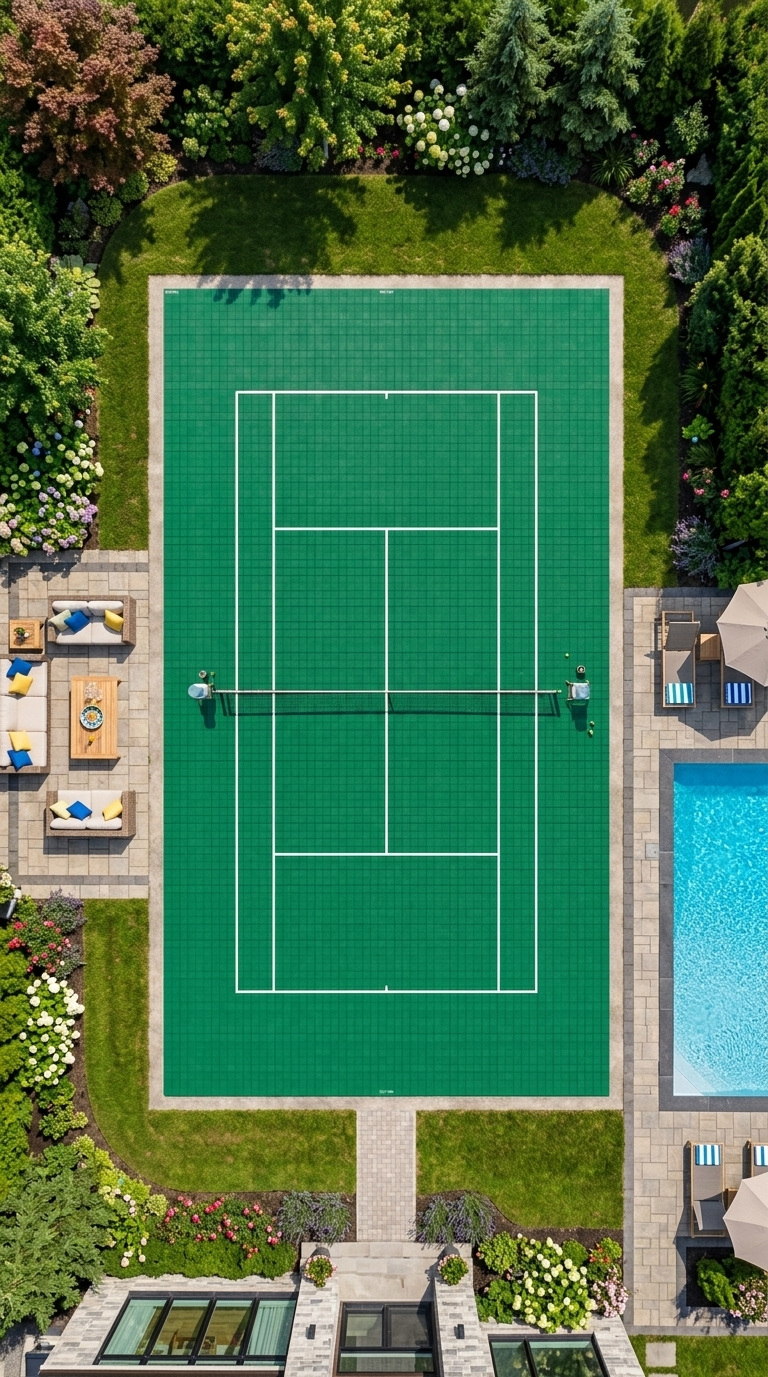 Kit de terrain de tennis extérieur haut de gamme 60 × 120 pi | Tuiles modulaires interverrouillables